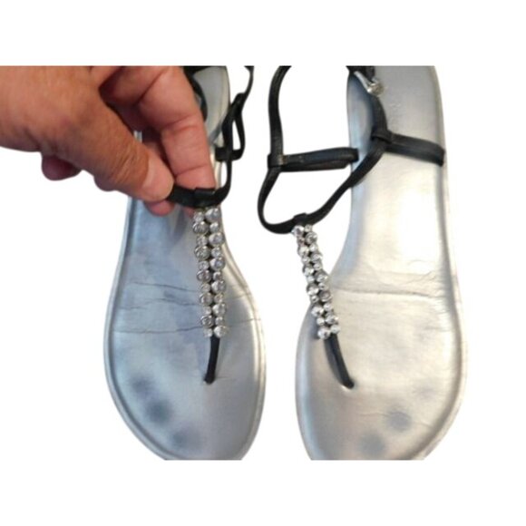 Brighton Size 10M Oracle Black Bling Flat Strappy Leather Sandals - Picture 2 of 4